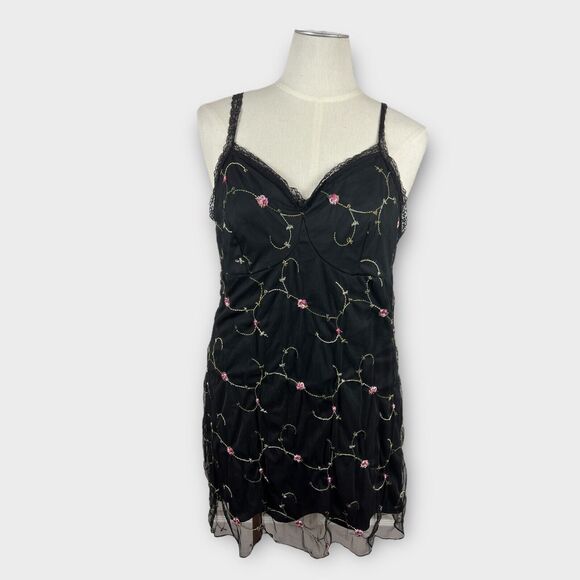Shein Curve 3XL Black Mesh Floral Overlay Gothic Mini Dress 90s inspired - Picture 2 of 8